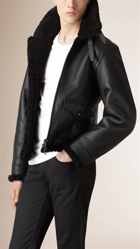 burberry shearling coat black|burberry men's shearling aviator jacket.